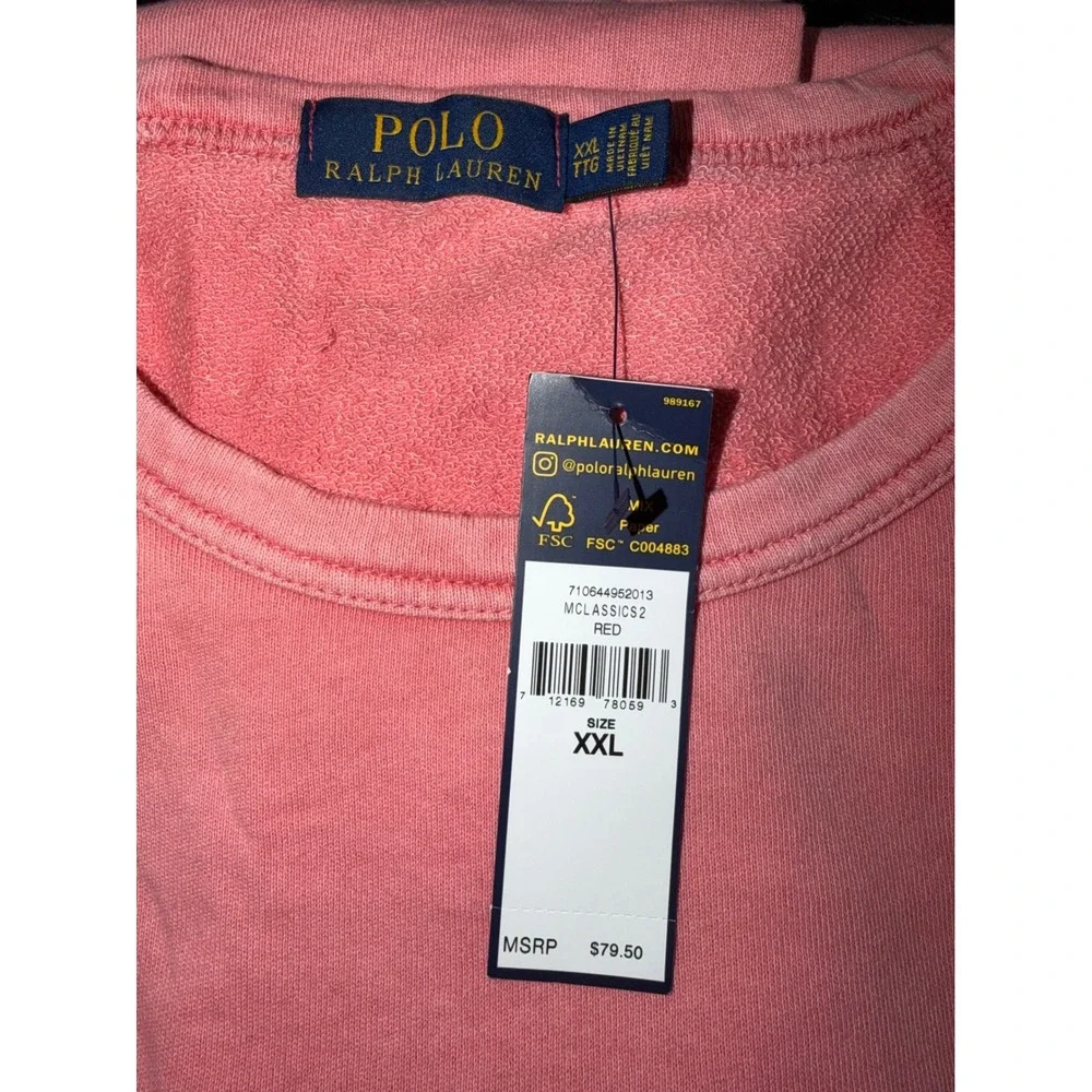 Polo Ralph Lauren Sweatshirt Mens XXL Pink French Terry Raglan Crew Neck